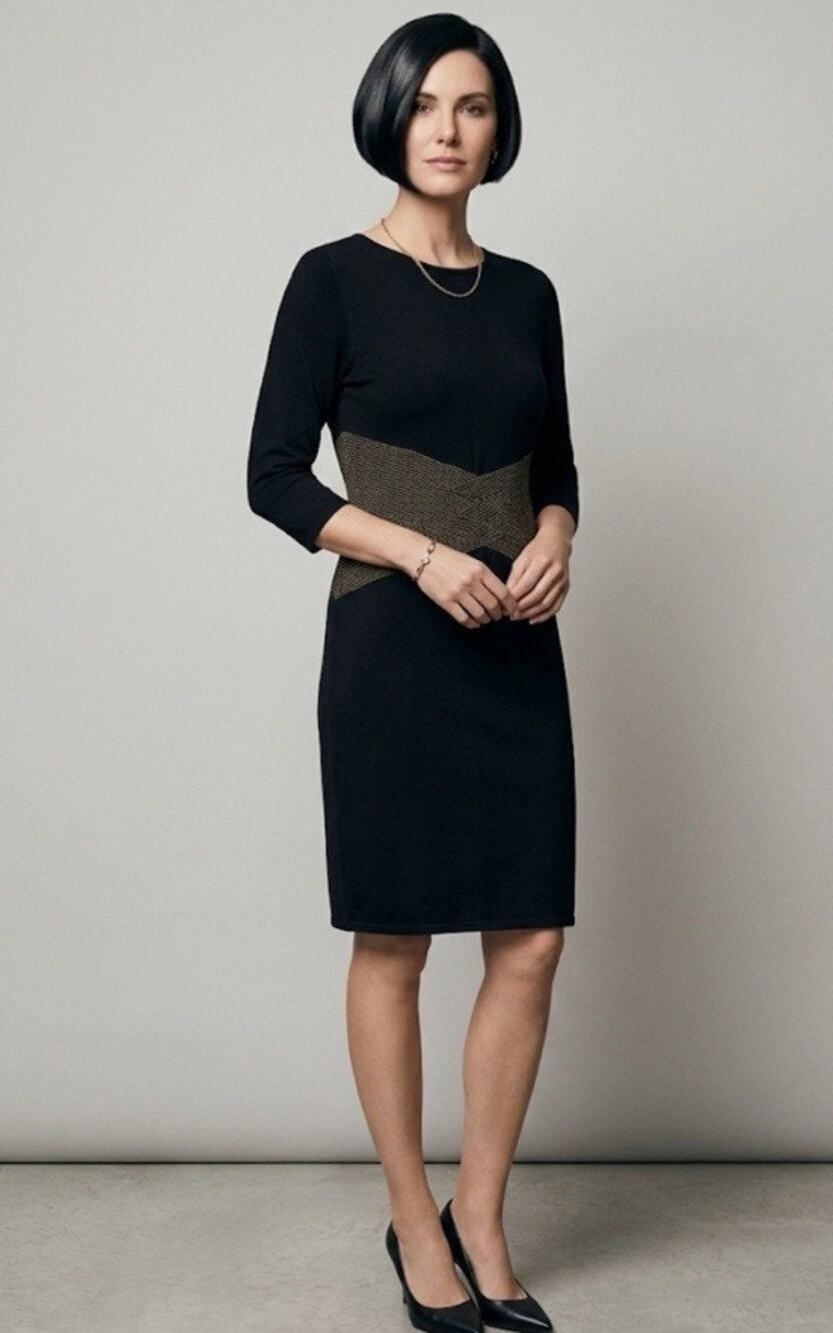 NWT Marina Rinaldi Black Sheath Crossover Waist Knitted Dress US20-22 Minimalist